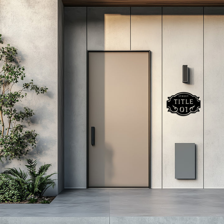 Decorative black metal house street plaque