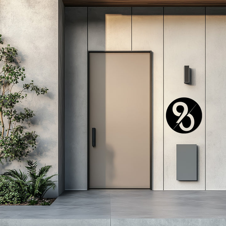 Minimalist round metal house plaque