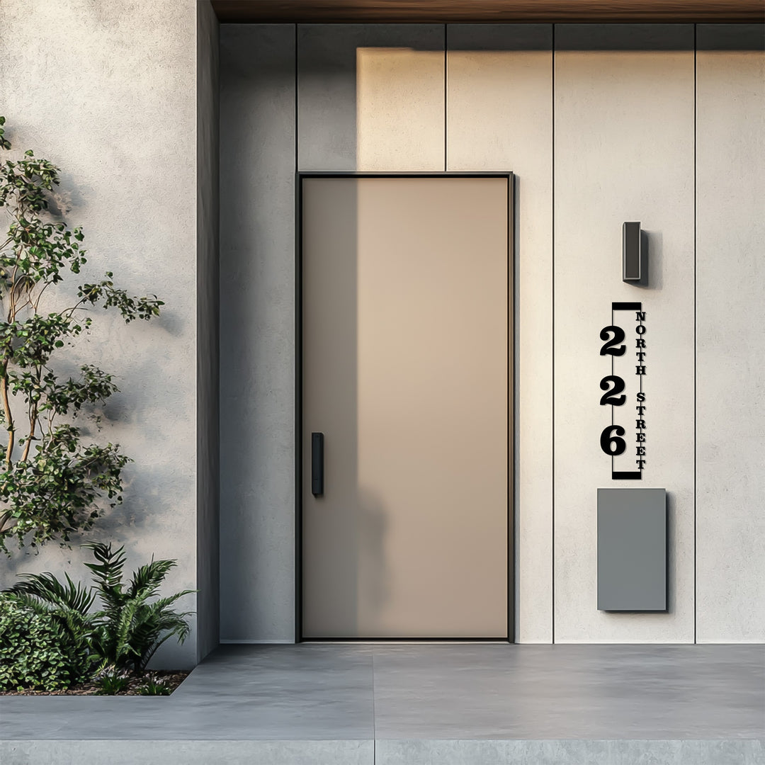 Vertical numeric metal house number street panel