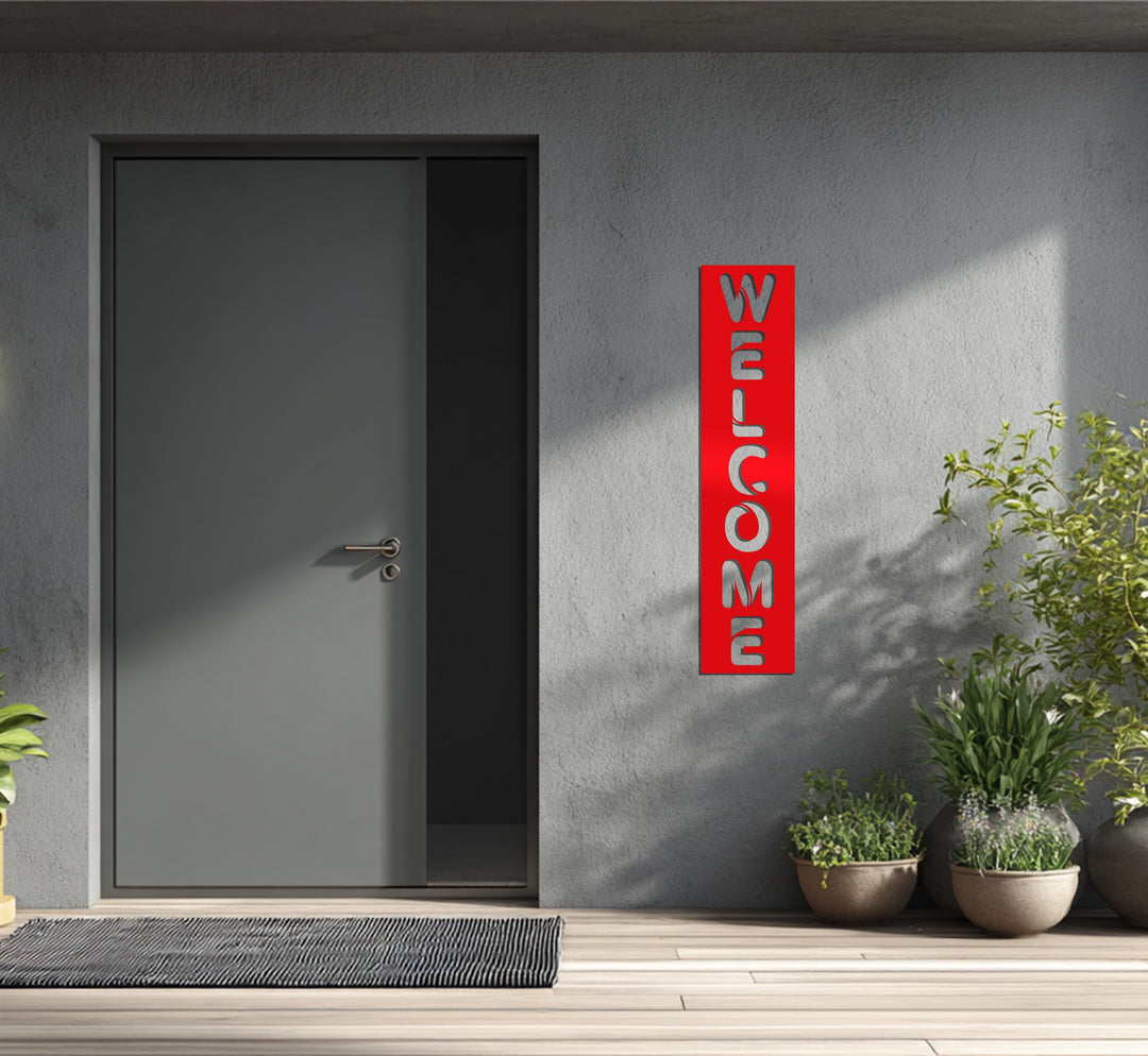 Vertical letter metal welcome wall sign