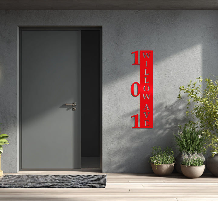 Modern home entrance address welcome metal sign