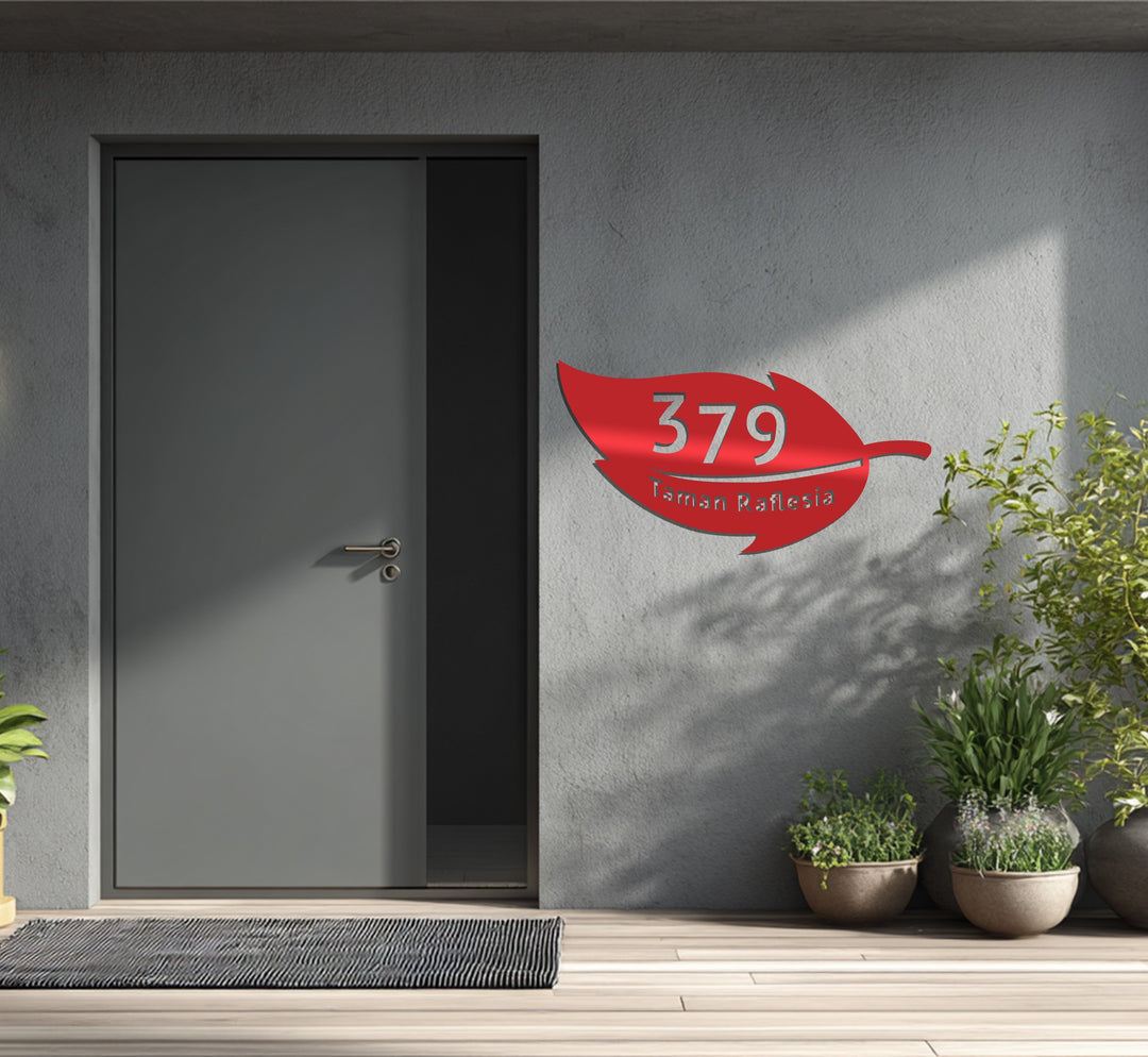 Black metal leaf address wall art