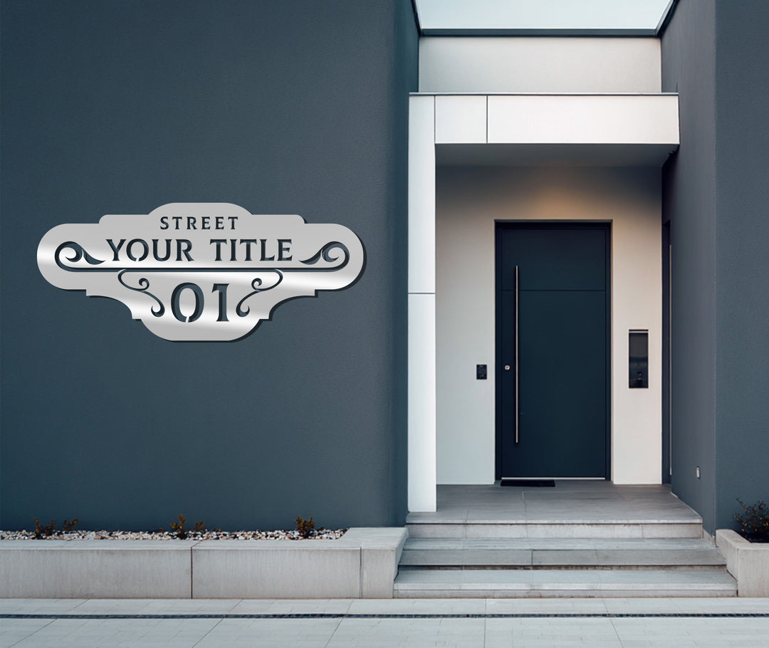 Traditional ornamental metal address sign