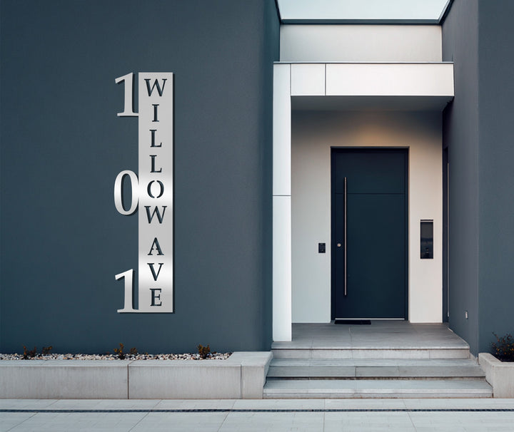 Minimalist vertical house numbers welcome metal