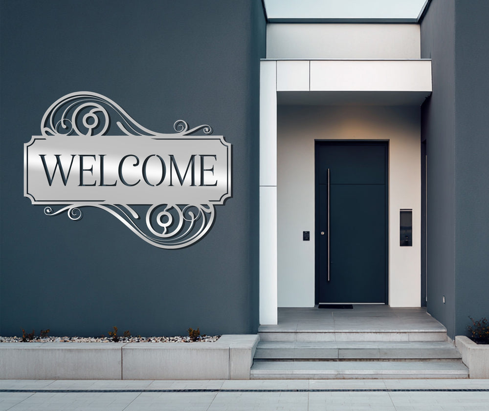 Elegant welcome metal sign for entryway