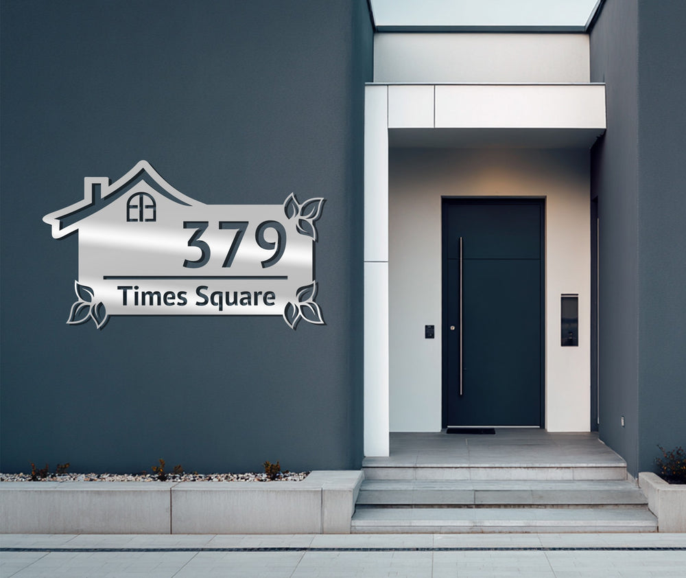 Leaf accent metal address sign exterior