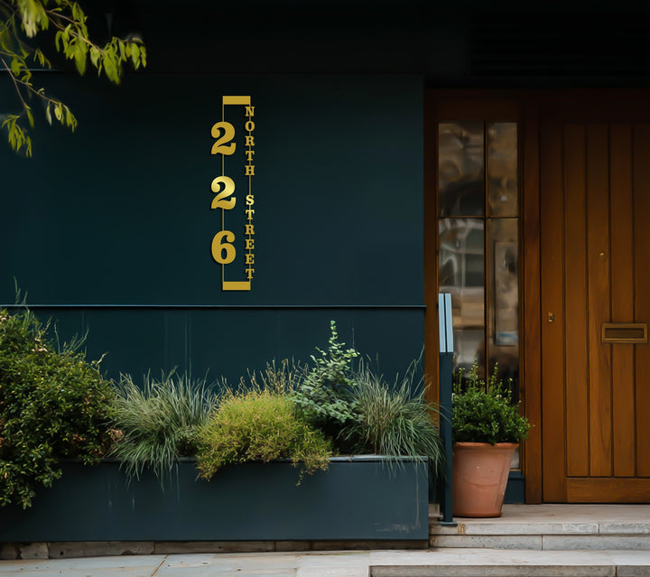 Contemporary outdoor metal address with street name