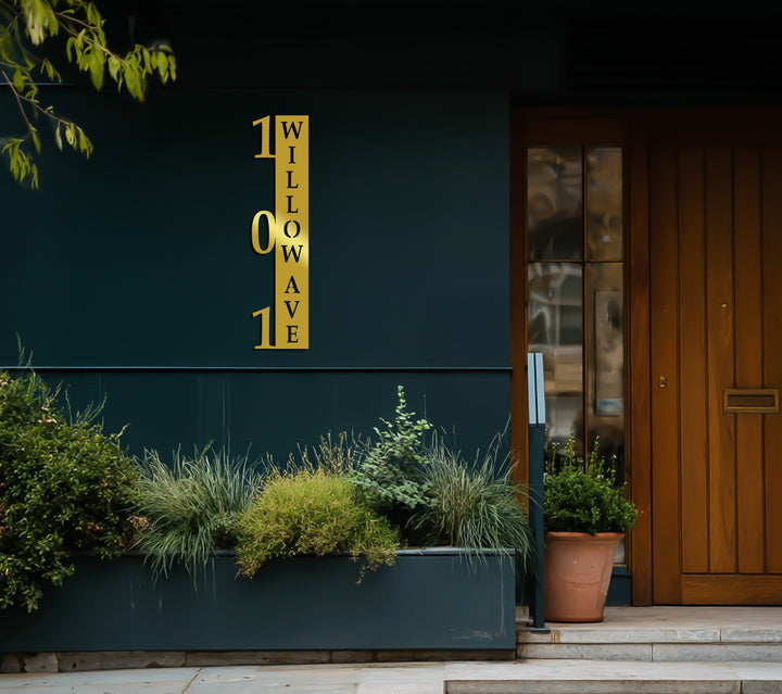 Contemporary outdoor metal address welcome sign