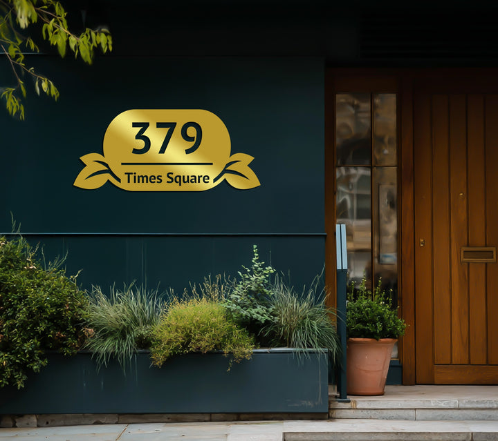 Decorative leaf design metal house sign