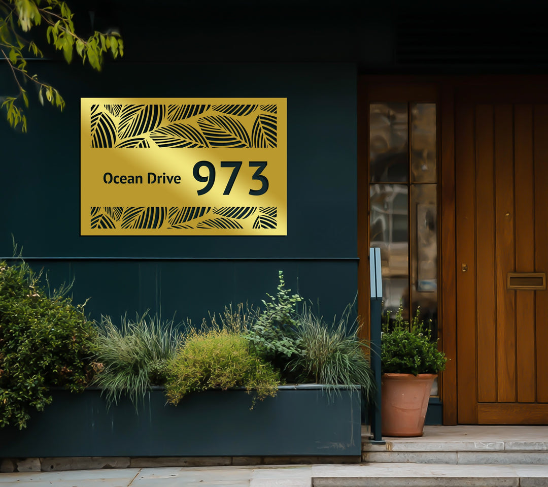 Leaf design metal address plaque for homes