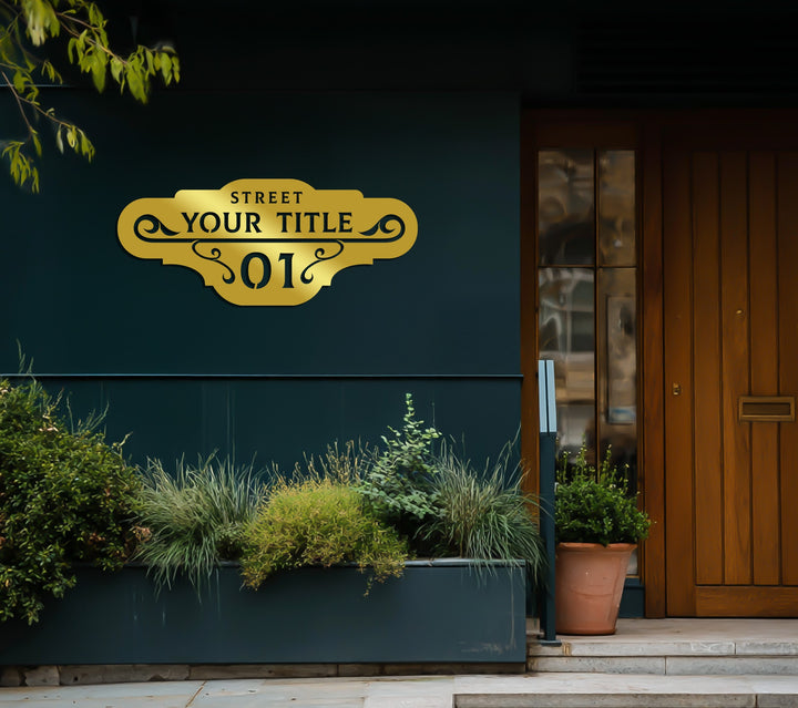 Elegant black metal address wall decor