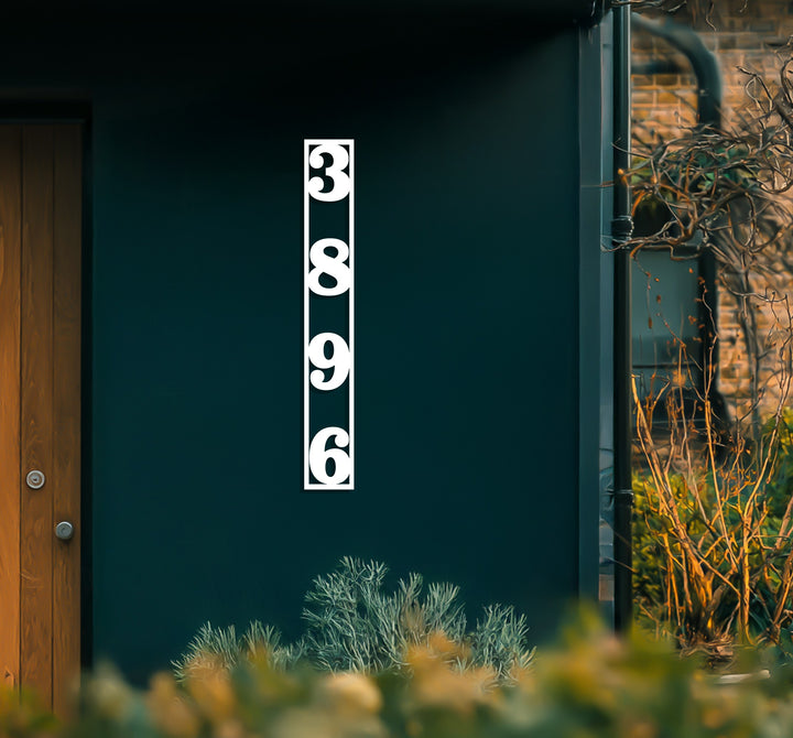 Minimalist vertical house numbers metal frame