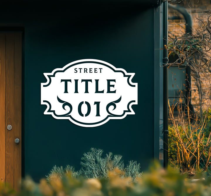 Elegant metal house number street sign