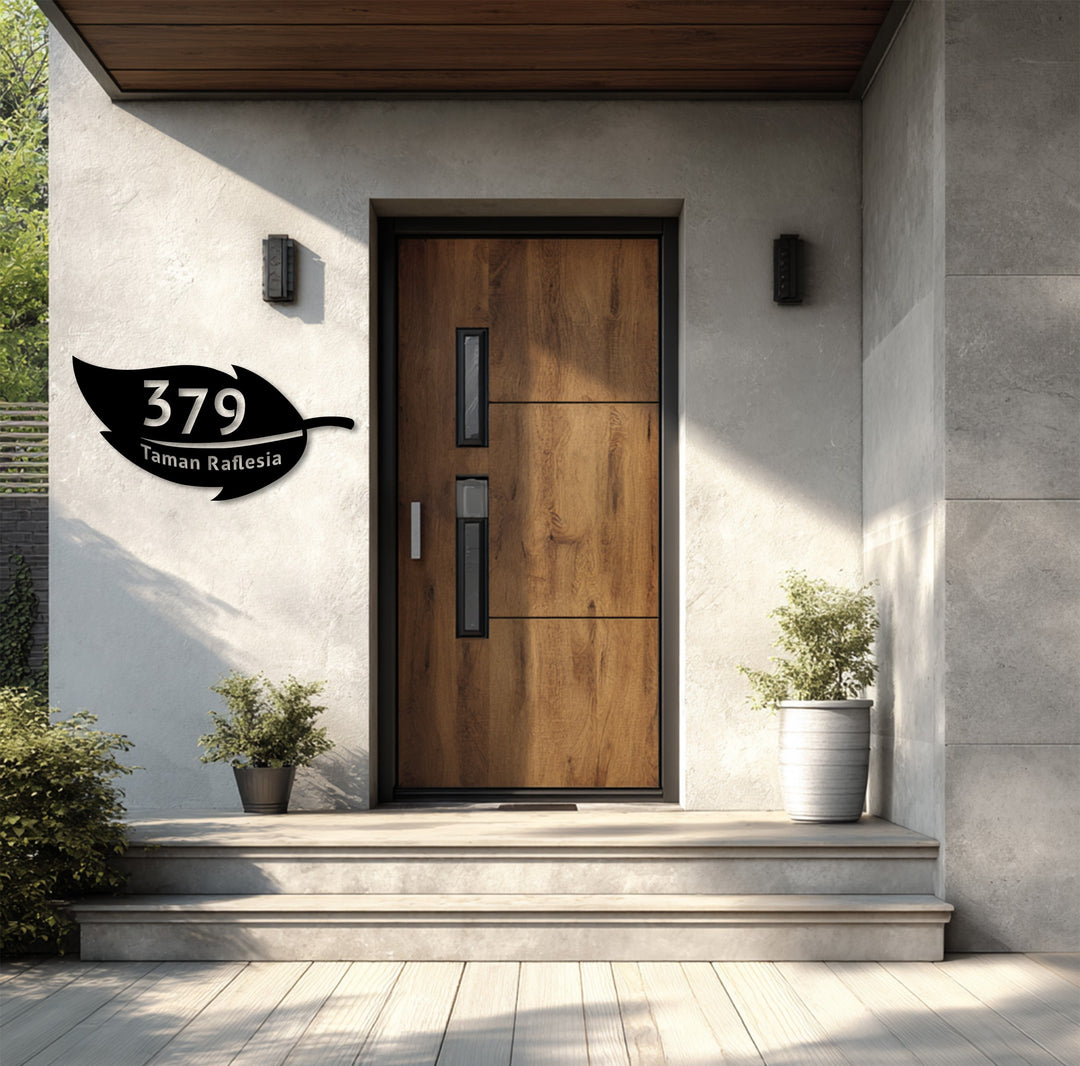 Custom metal address plaque with leaf design