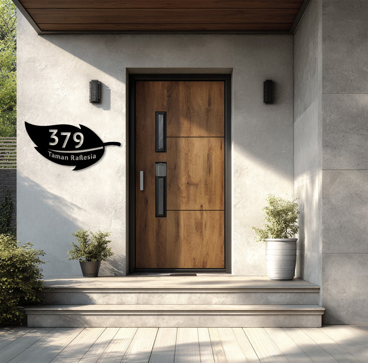 Custom metal address plaque with leaf design