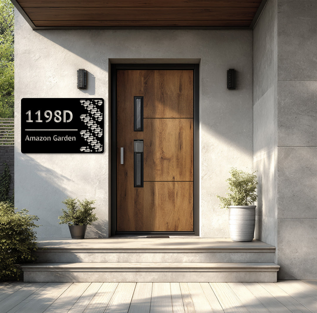Tech-inspired metal house number plaque