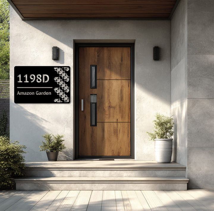 Tech-inspired metal house number plaque