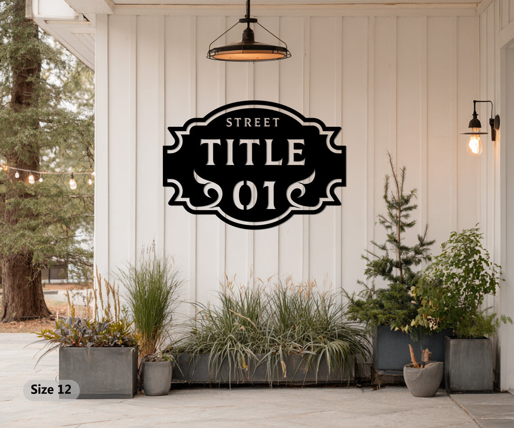 Decorative metal house address sign vintage style