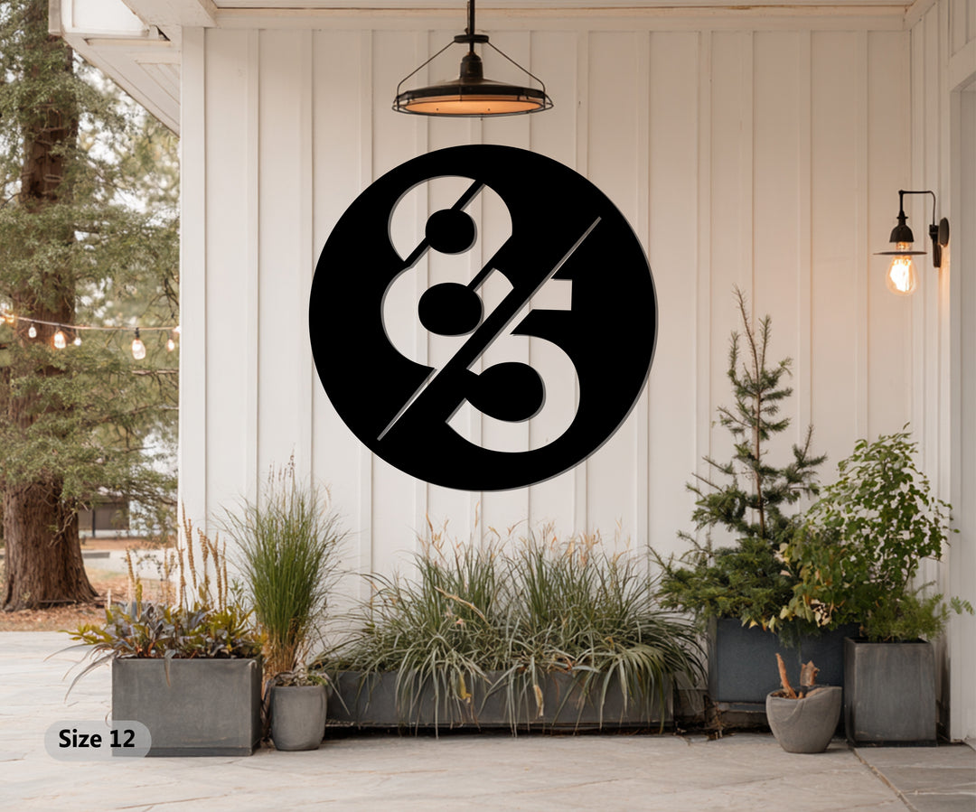 Contemporary round metal wall address sign