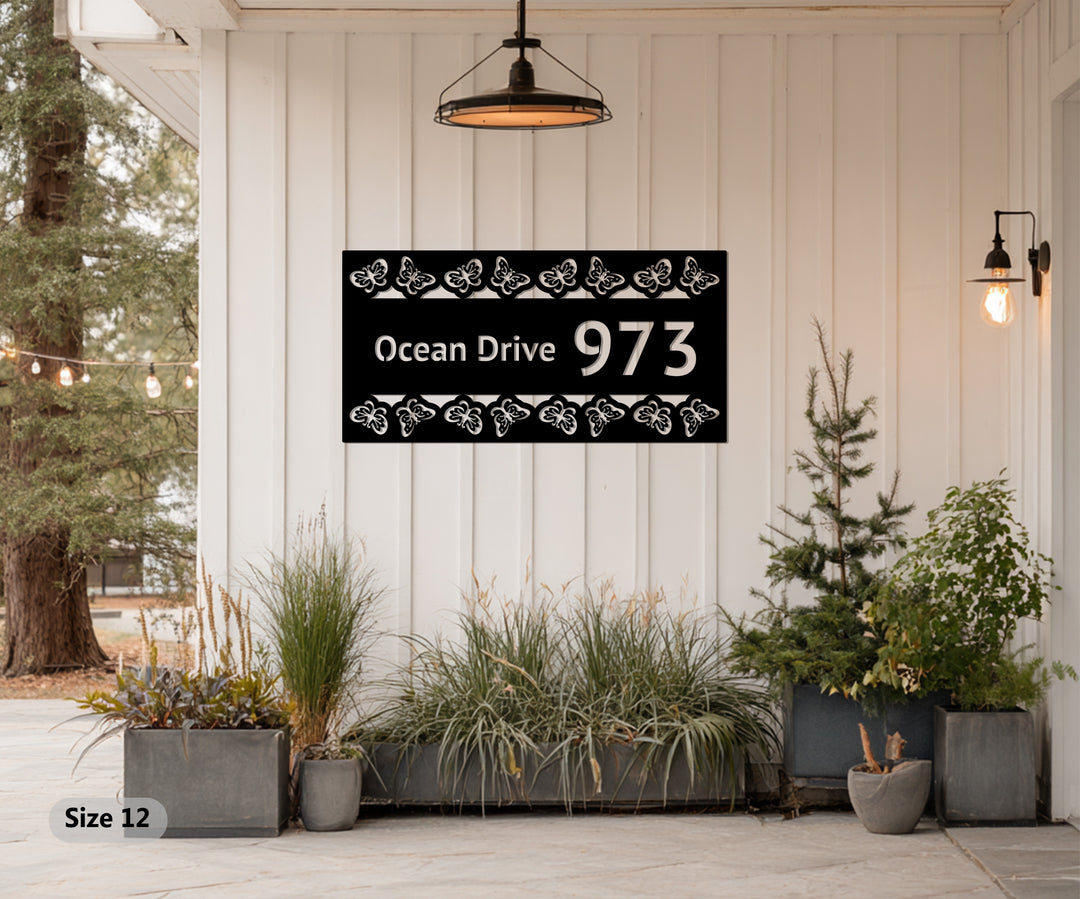Artistic butterfly metal house number wall decor