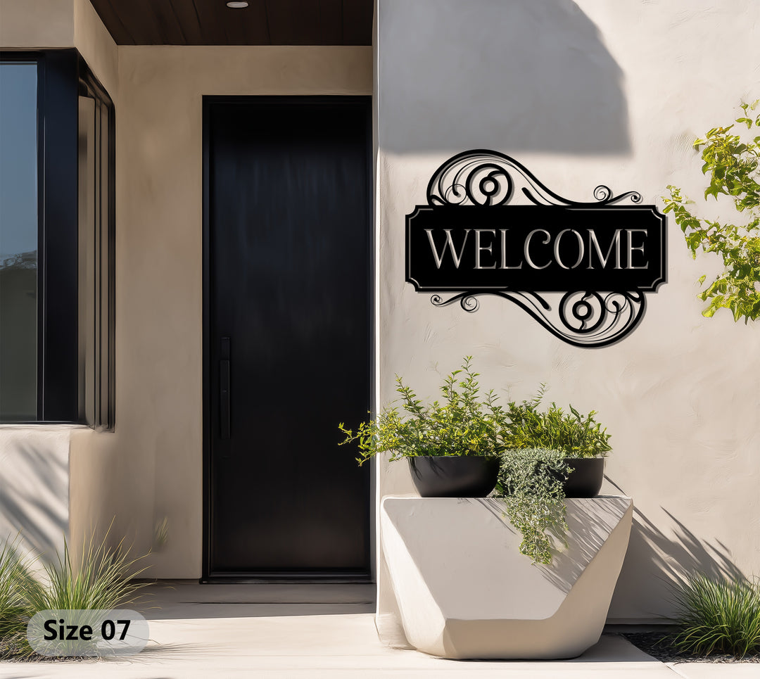 Ornamental welcome metal plaque