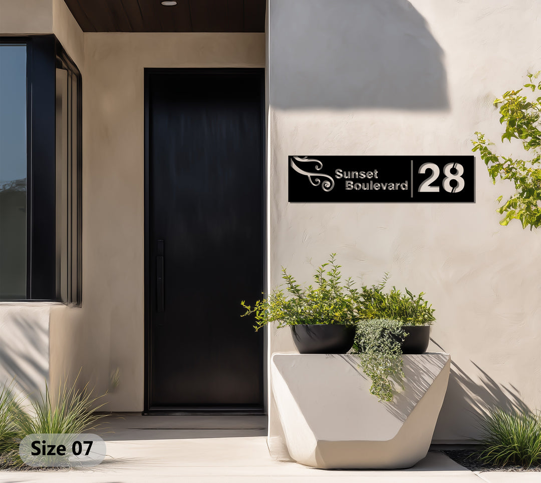 Minimalist metal street name address sign