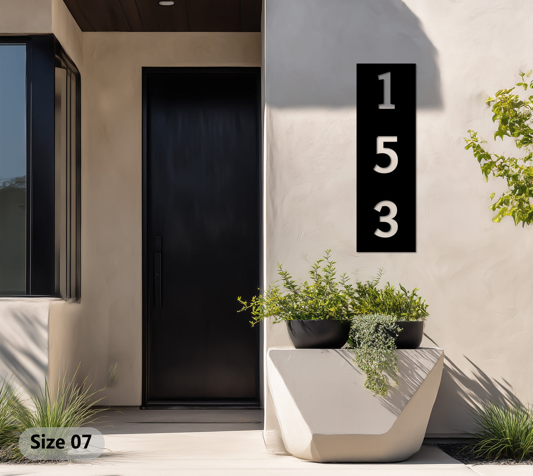 Outdoor metal house number plaque vertical