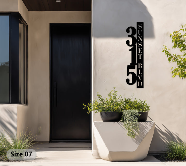 Vertical numeric metal house number street panel