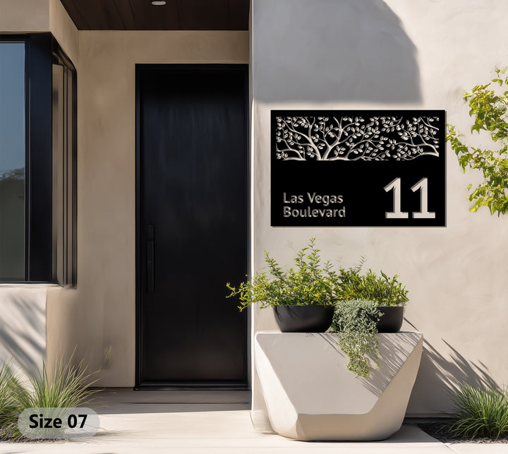 Decorative metal address plaque tree pattern