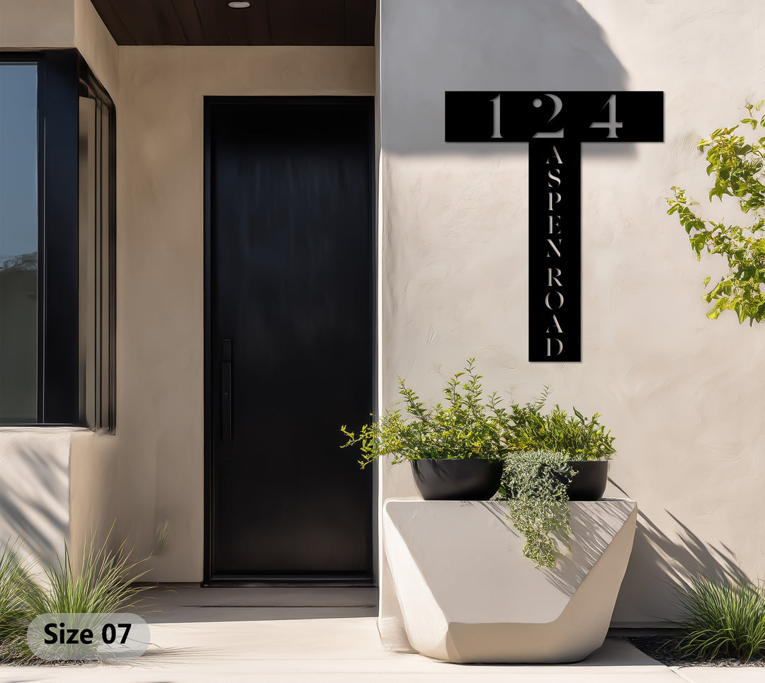 Modern home address metal T shaped street sign