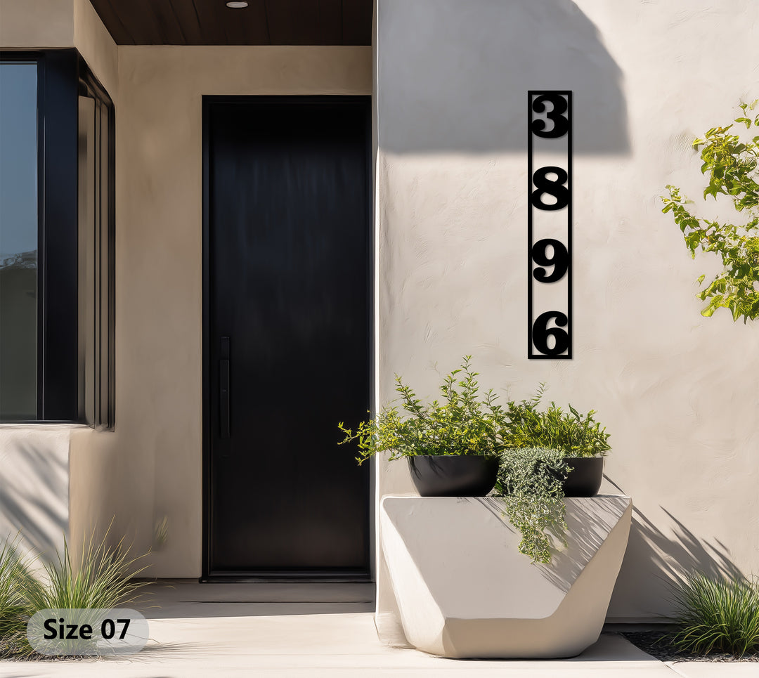Modern address numbers vertical metal frame
