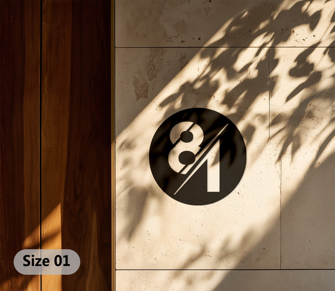 Bold typography round metal address plaque