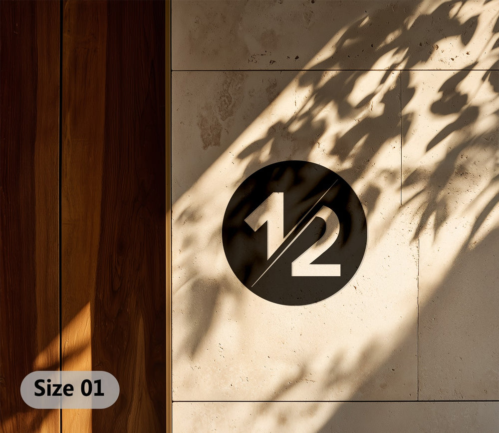 Minimalist round metal house number sign