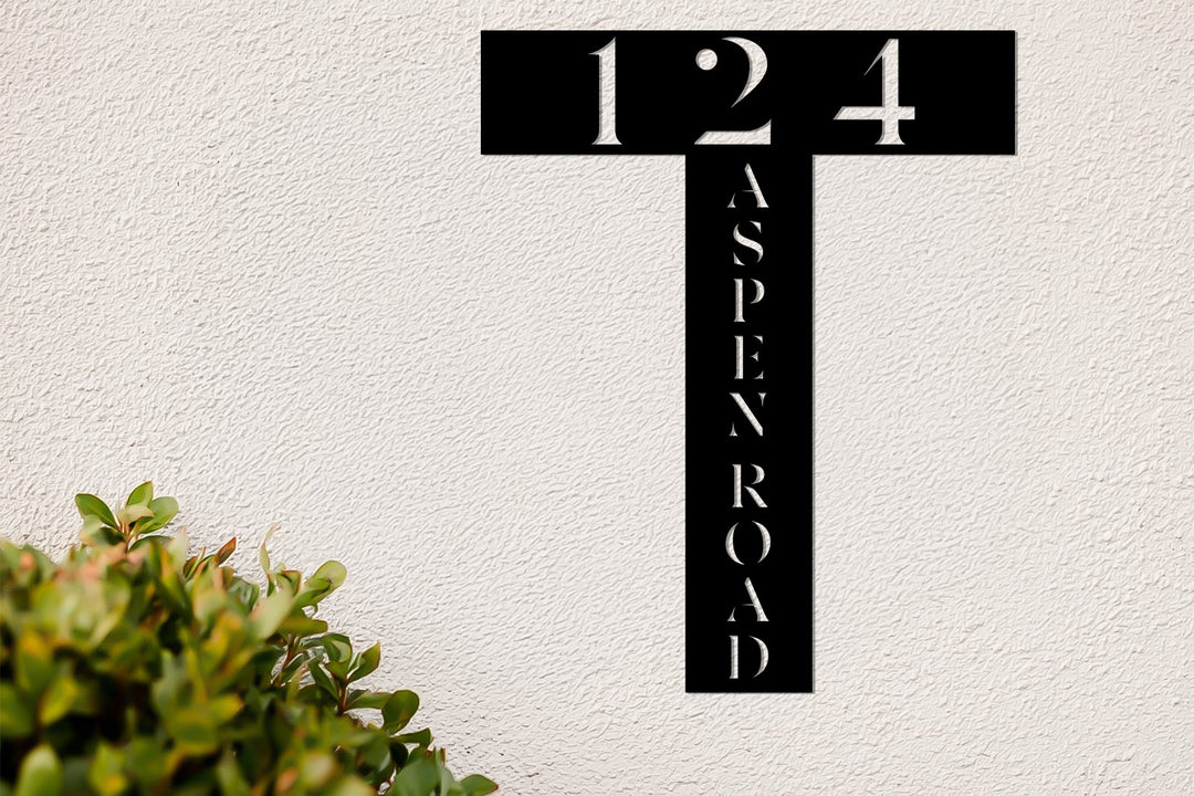 Contemporary outdoor metal address T shape design