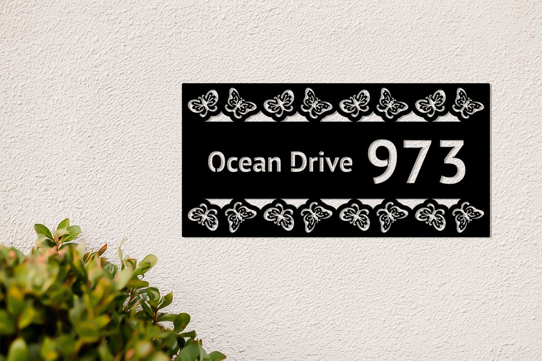 Nature inspired butterfly metal address sign
