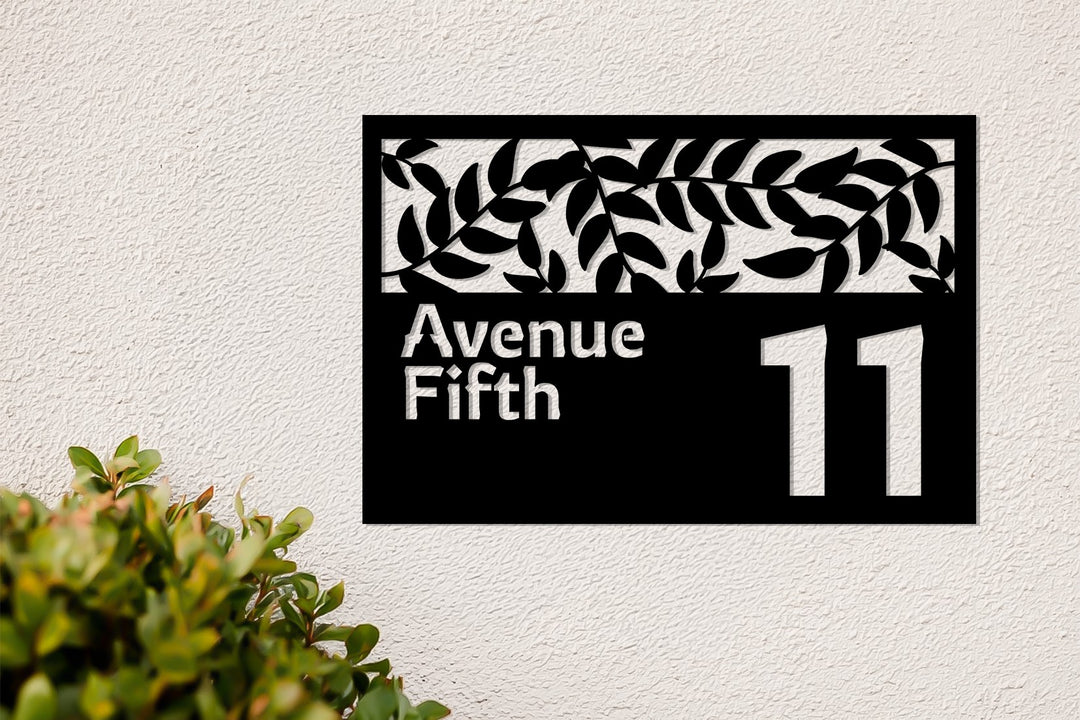 Artistic leaf metal house number wall decor