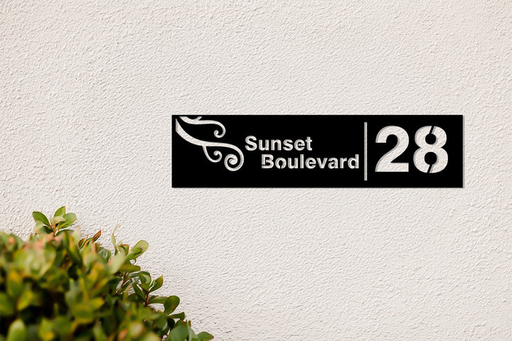 Contemporary metal address sign for home exterior