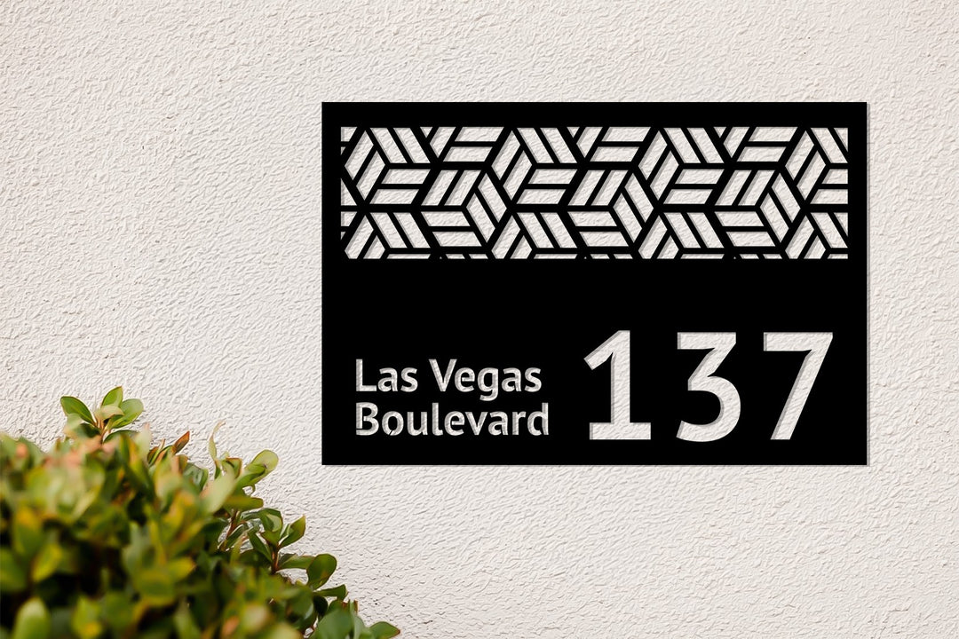 Contemporary metal address sign exterior