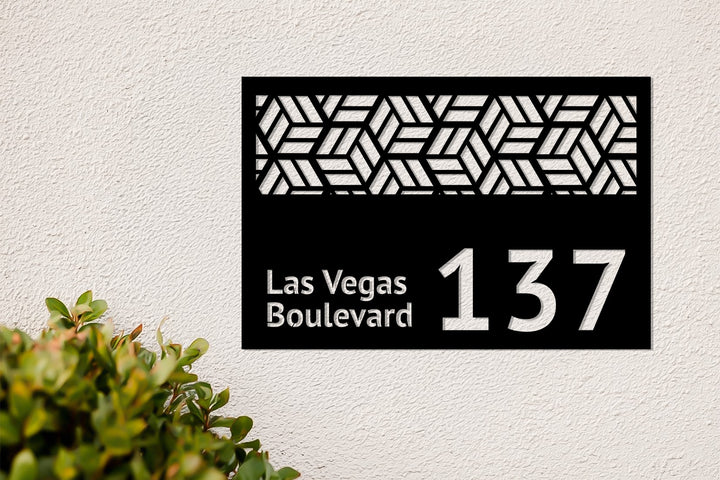 Contemporary metal address sign exterior