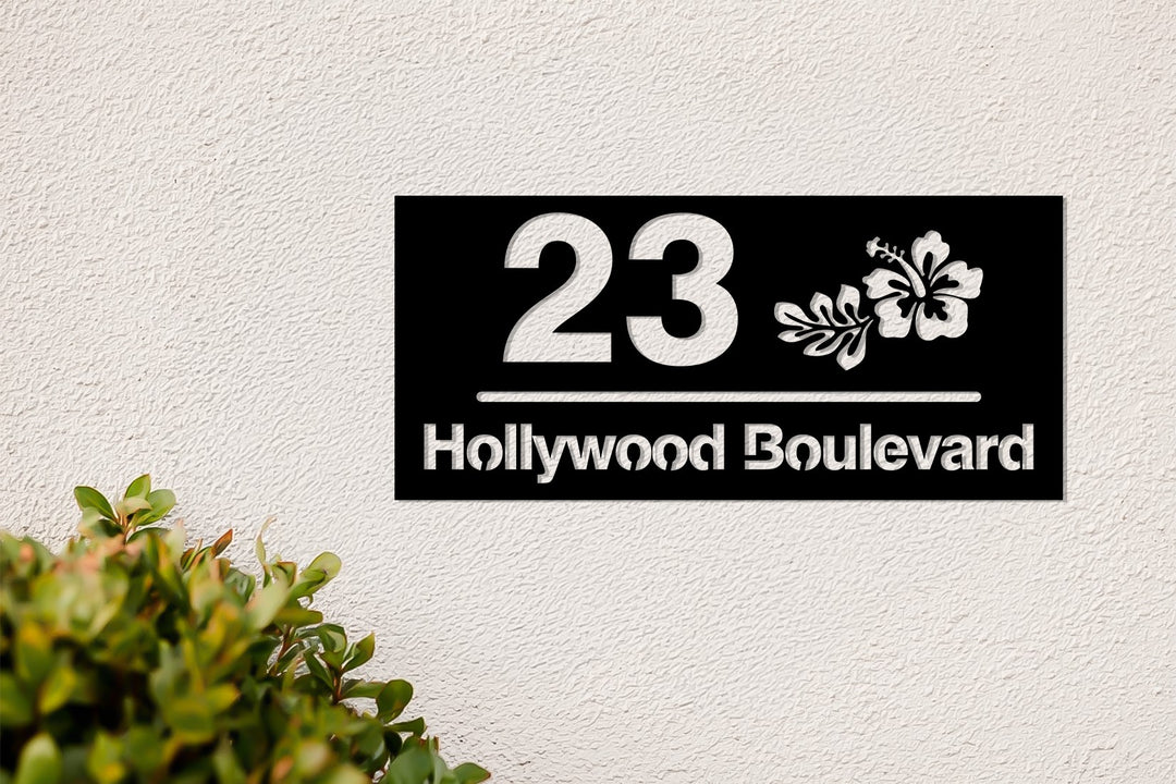 Decorative floral metal house number sign