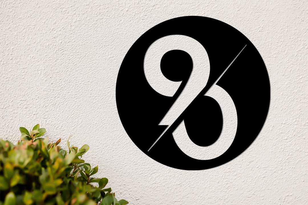 Black metal round exterior address decor