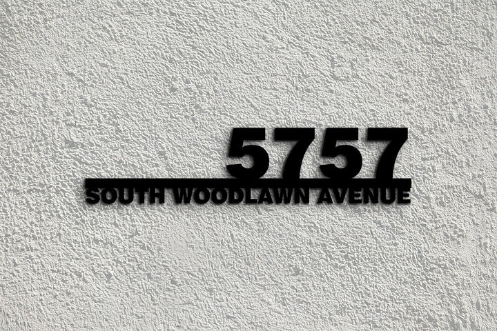 Contemporary outdoor metal address with street name
