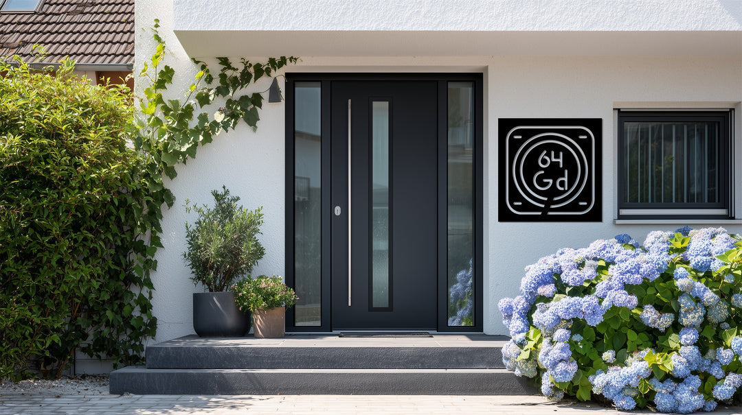 Square metal house number plaque