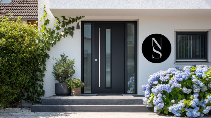 Modern round metal initial wall decor