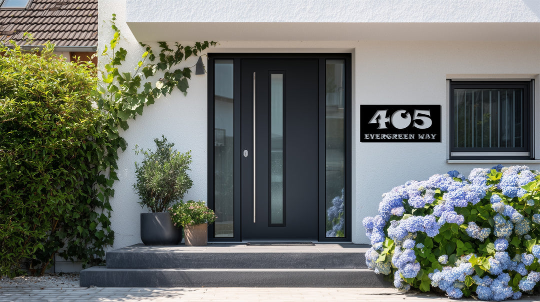 High contrast metal address wall art