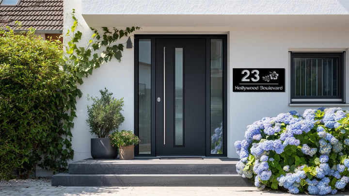 Elegant floral metal house number plaque