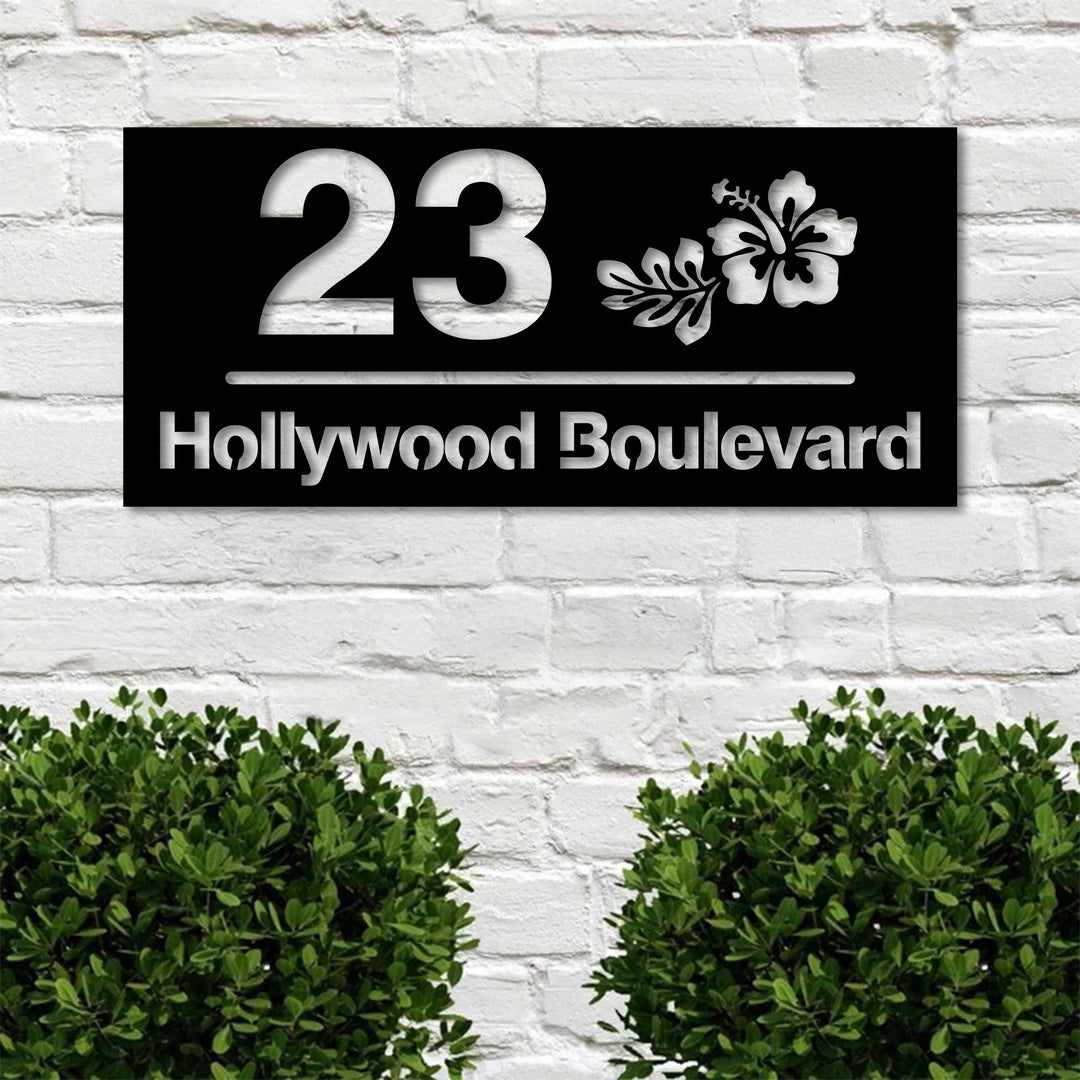 Contemporary metal address sign for home exterior