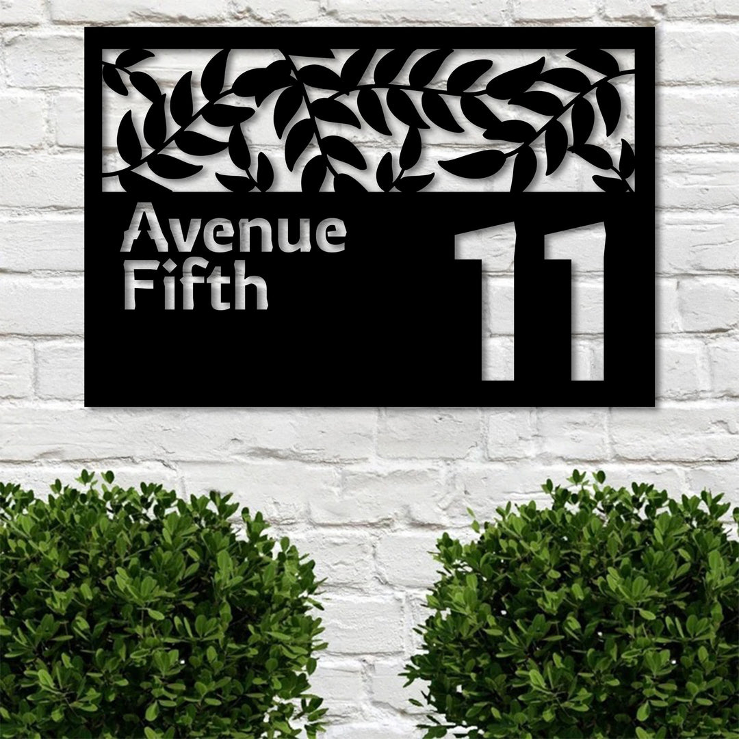 Nature inspired metal address sign exterior