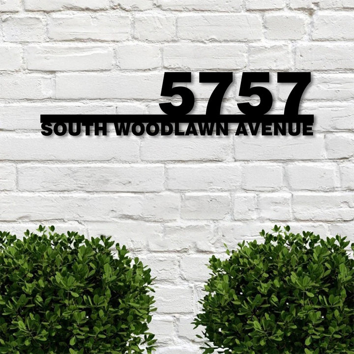 Black horizontal metal house number street sign