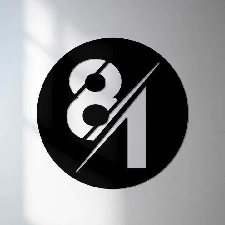 Modern round metal address sign black